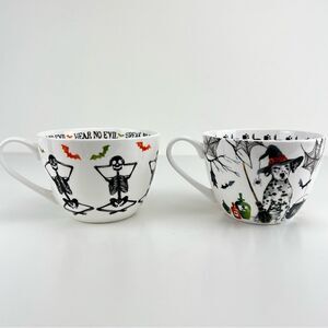 2 Portobello Wicked Witch Dalmatian and Halloween Skeleton Speak No Evil Mugs